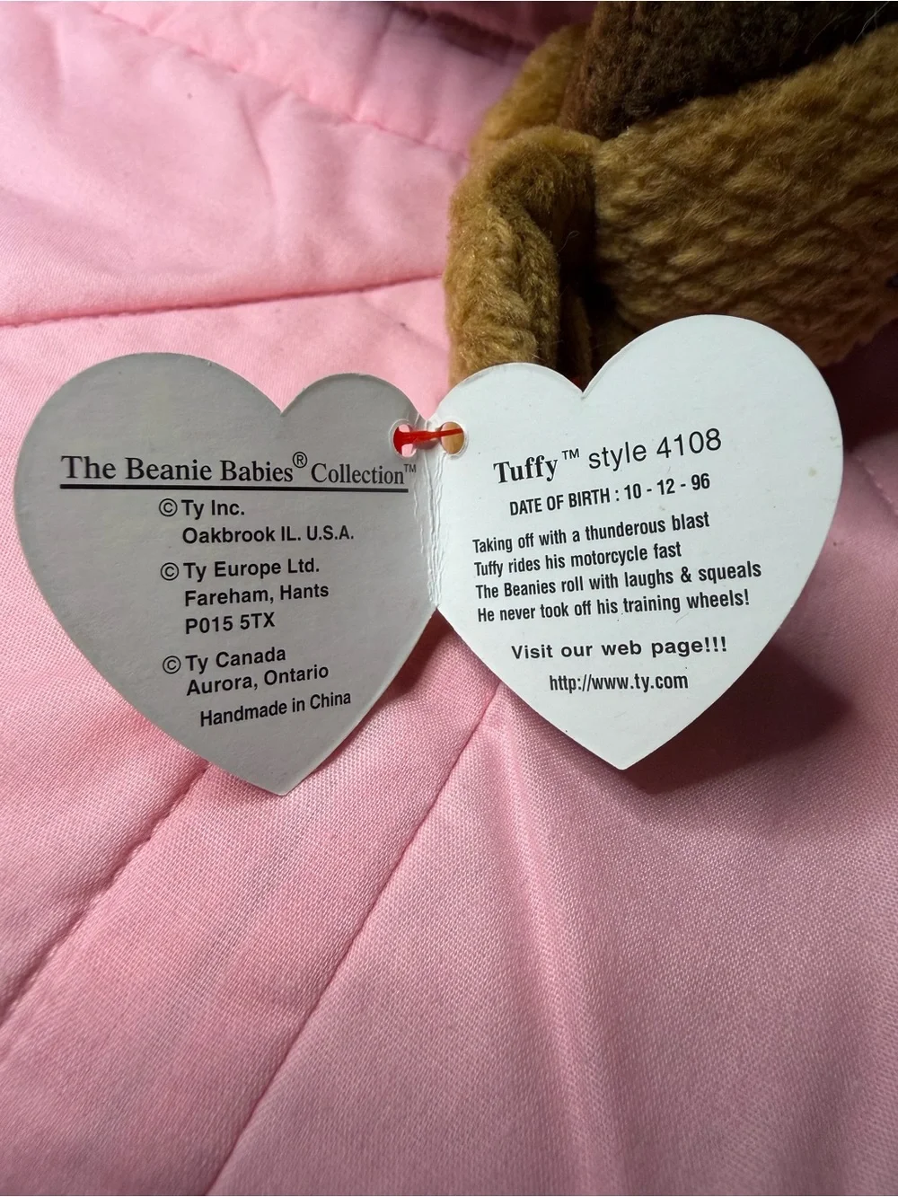 Vintage 1996 Retired Beanie Baby Tuffy Terrier with Tags Dog Stuffed Toy